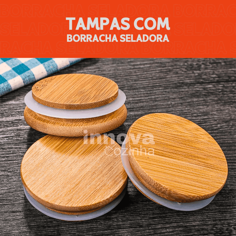 InnovaBamboo Fresh | Porta Mantimentos de Vidro Hermético com  Tampa de Bambu c/ 5 peças