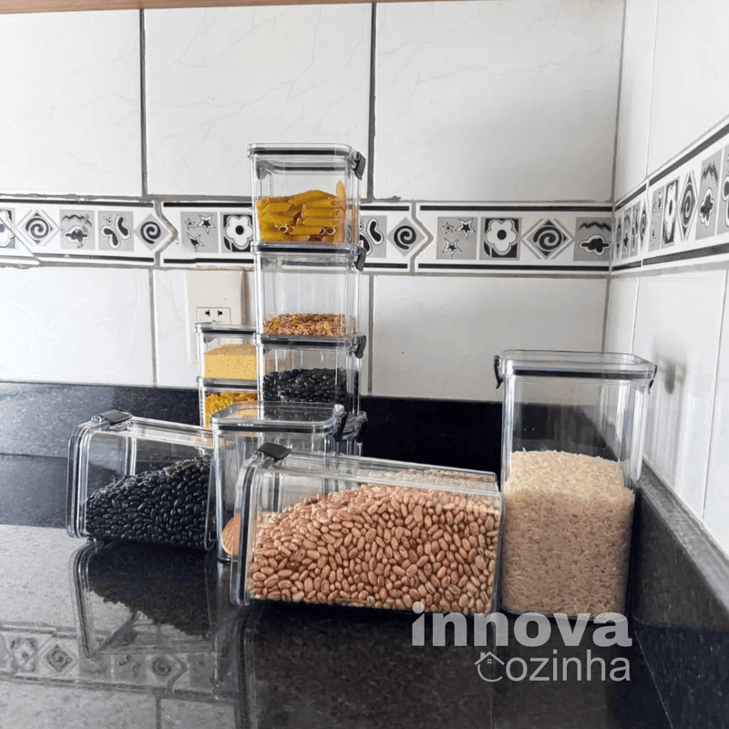 Potes SmartStack InnovaCozinha | Potes Herméticos em Acrílico Cristal com trava e Design Empilhável