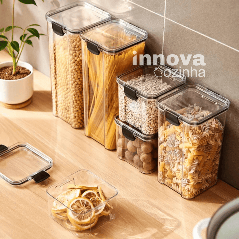 Potes SmartStack InnovaCozinha | Potes Herméticos em Acrílico Cristal com trava e Design Empilhável